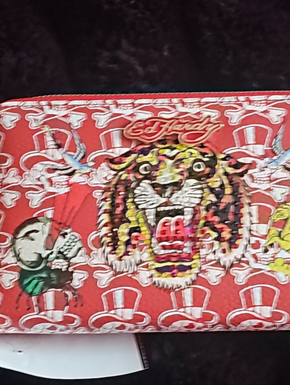 Ed Hardy Red Graphic Tiger Zip Wallet